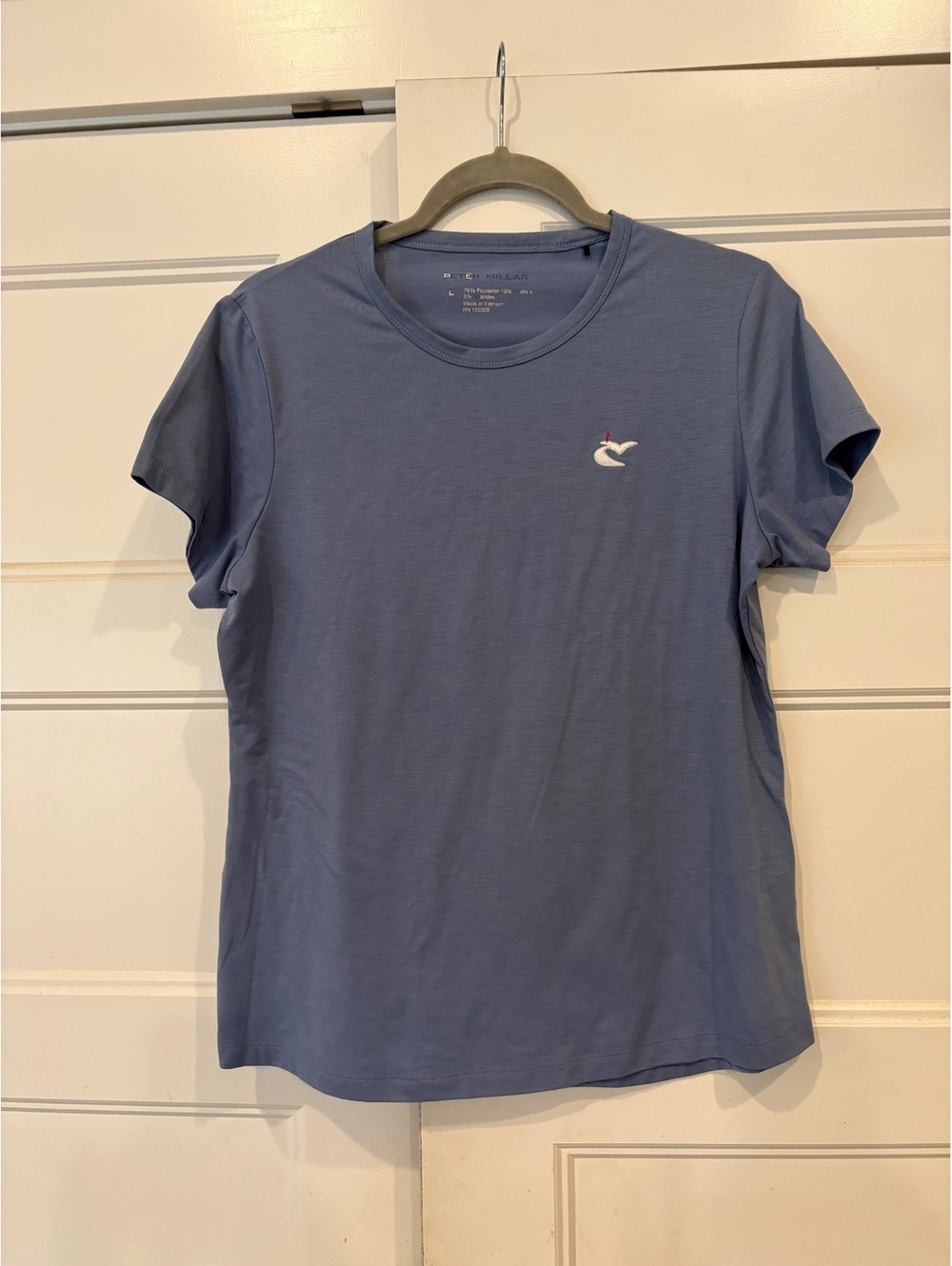 Peter Millar Womens L Blue Performance Golf T Shirt Stretch Logo Tee